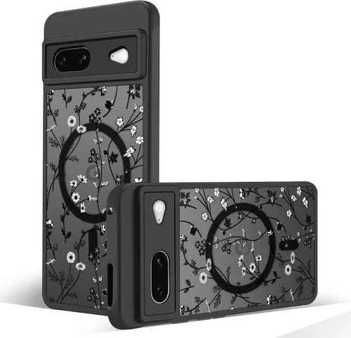Miniatura 37 de Funda magnética para Google Pixel 10A [Compatible con MagSafe] Funda con patrón floral de flores negras para mujeres y niñas, con borde de TPU Rama