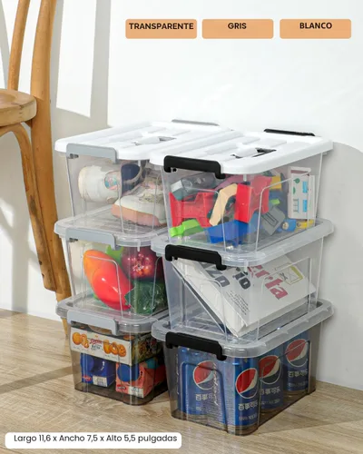 Miniatura 9 de NUMIFUN Cajas de Almacenamiento de Plástico con Tapas, Juego de 6 Organizadores de Almacenamiento, Cajas de Almacenamiento Apilables de 6.6 litros