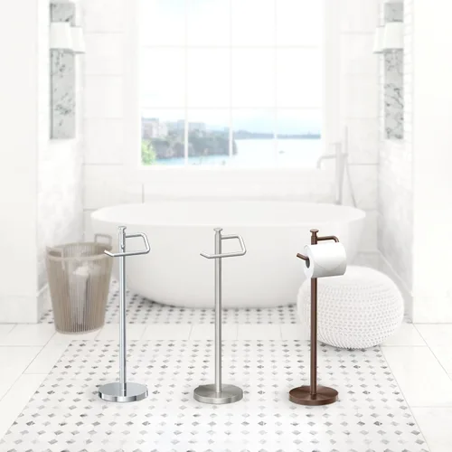 Miniatura 3 de Gatco 1435SN - Soporte independiente para papel higiénico, 23.68 pulgadas de alto, soporte para rollo de papel higiénico de níquel satinado con base