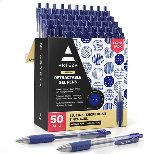 Miniatura 8 de ARTEZA Juego de 30 bolígrafos de gel, 15 bolígrafos retráctiles negros y 15 azules, punta media de 0.028 in para oficina, escuela y tareas diarias