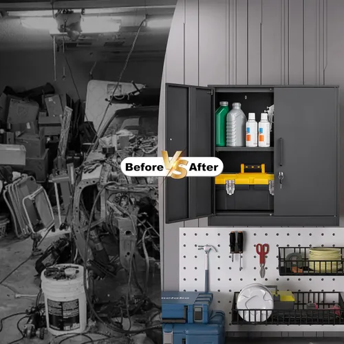 Miniatura 7 de LUCYPAL Armarios de almacenamiento de metal con 2 puertas y asa, gabinete de almacenamiento con bloqueo de acero con estantes ajustables, gabinete