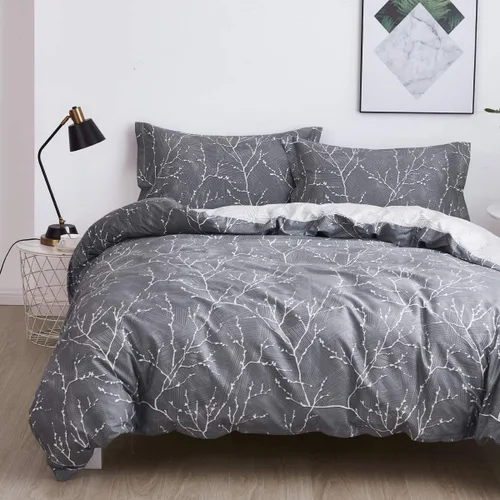 OAITE - Juego de funda de edredón de 100% algodón con patrón floral, juego de ropa de cama suave que incluye 3 piezas (2 fundas de almohada, 1 funda