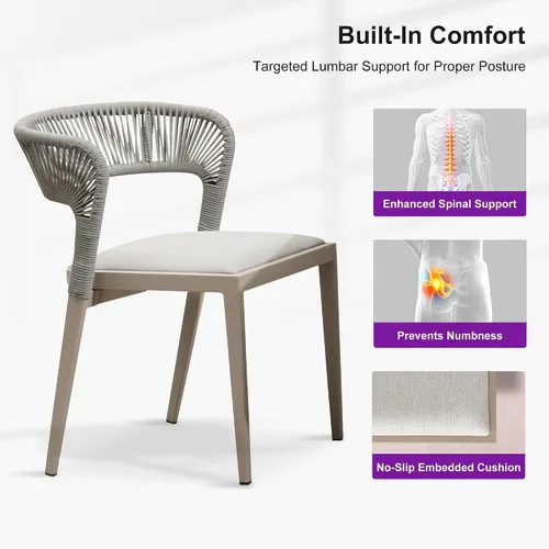 Miniatura 8 de PURPLE LEAF Silla de comedor al aire libre, 2 piezas, para todo tipo de clima, mimbre de mimbre, marco de aluminio, silla de comedor para patio
