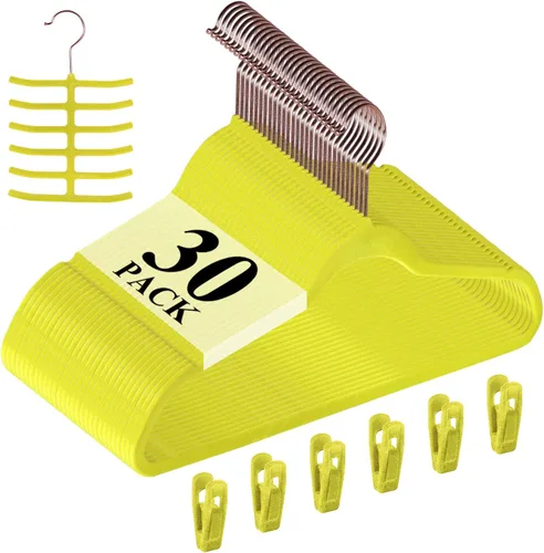 Miniatura 8 de VECELO Perchas de terciopelo de alta calidad resistentes (paquete de 60), antideslizantes y ahorran espacio con 8 clips para los dedos y soporte