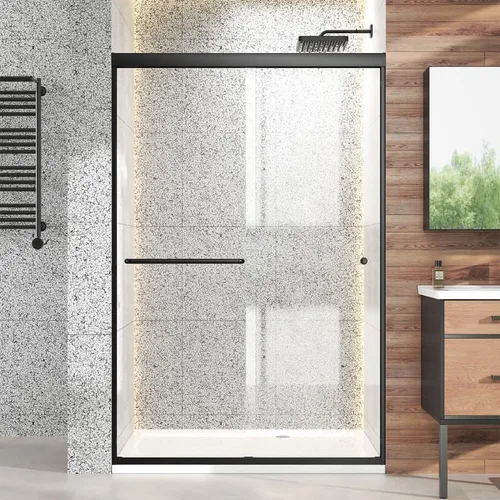 Miniatura 10 de Puerta de ducha corredera doble 44"-48" de ancho x 72" de alto, puerta de ducha de vidrio para baño de 1/4" (6mm) de vidrio templado transparente
