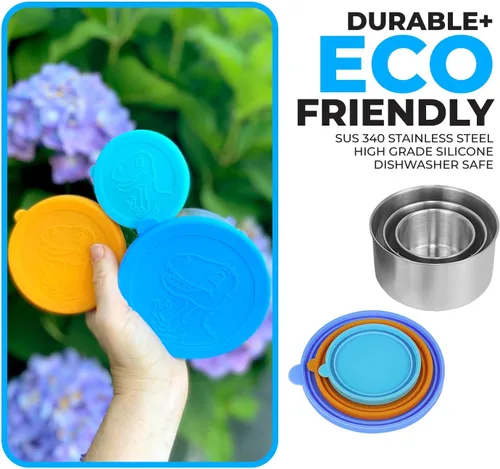 Miniatura 5 de Recipientes de acero inoxidable de dinosaurio para niños pequeños, loncheras, tapas de silicona antiderrames, almacenamiento de alimentos de metal