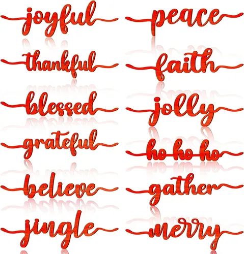 Miniatura 9 de 12 piezas de letreros de madera con palabras navideñas recortadas "Joyful Merry Thankful Grateful Blessed Peace Gather" para decoración de plato