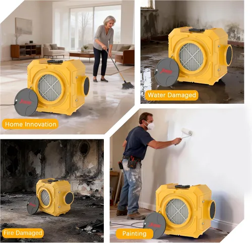 Miniatura 7 de Depurador de aire Hepa 800CFM con filtración de 4 etapas, máquina de aire negativo apilable, purificador de aire comercial con filtros Amarillo-1