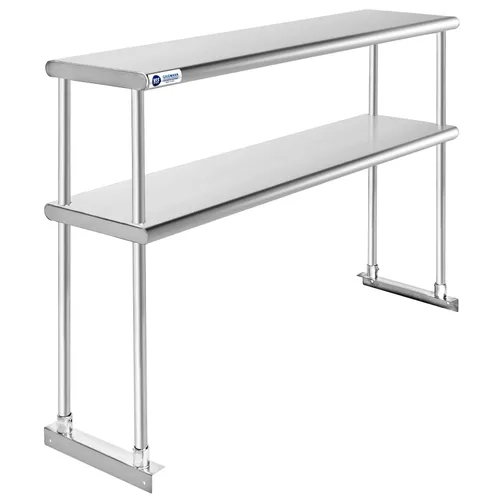 Miniatura 3 de GRIDMANN NSF Estante comercial de acero inoxidable de 2 niveles con sobre-estante doble de 48 pulgadas x 12 pulgadas para mesa de preparación