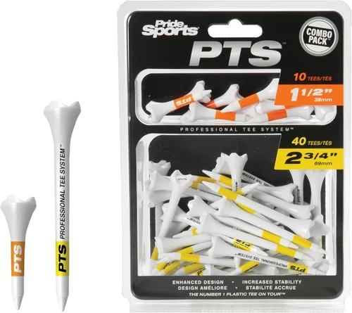 PrideSports PTS Camisetas de golf de plástico | Combo 50 pack - 40 de 2-3/4” y 10 de 1-1/2” | La camiseta de plástico #1 en el tour | La camiseta