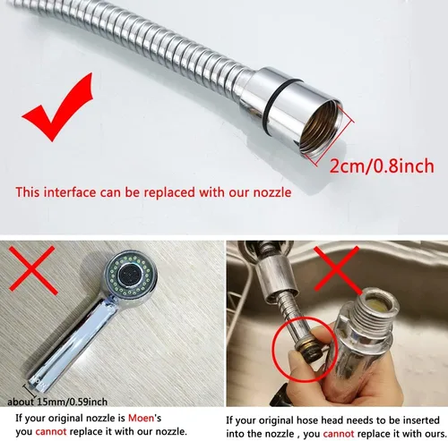 Miniatura 3 de Reemplazo de cabezal de grifo extraíble para fregadero de cocina, 2 funciones, cabezal rociador extraíble cromado, (chapado)