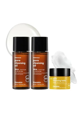 Hanskin BHA - Aceite limpiador de poros y bálsamo limpiador PHA, tamaño de prueba de muestra, juego de mini removedor de maquillaje de tamaño de