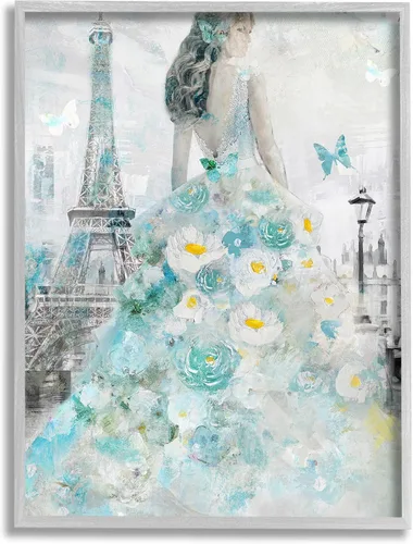 Miniatura 9 de Stupell Industries Mujer parisina con mariposa y vestido floral azul pintura placa de pared, 10 x 15, diseño por artista Main Line Art & Design