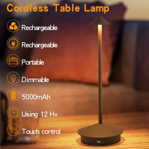 Miniatura 2 de Paquete de 2 lámparas de mesa inalámbricas recargables LED, portátiles de exterior, 5000 mAh, operadas con batería, luz de mesa con control táctil