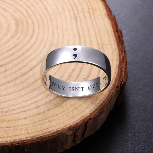 Miniatura 3 de Joyería inspiradora de plata de ley S925 MY STORY ISN'T OVER YET anillo de punto y coma para hombres y mujeres o unisex, ancho de 0.236 in