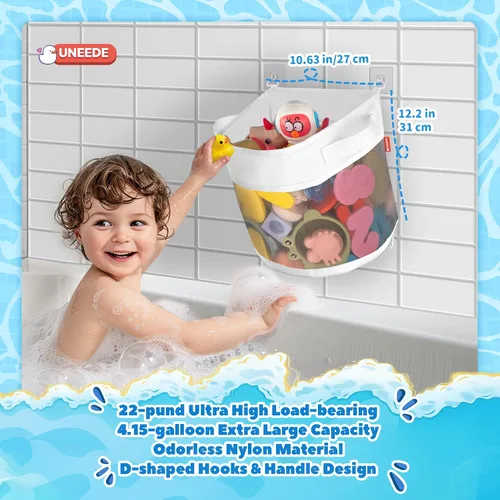 Miniatura 4 de UNEEDE Organizador de juguetes de baño, organizador de juguetes de bañera de 4.15 galones, soporte de juguetes de baño de acceso rápido para bañera