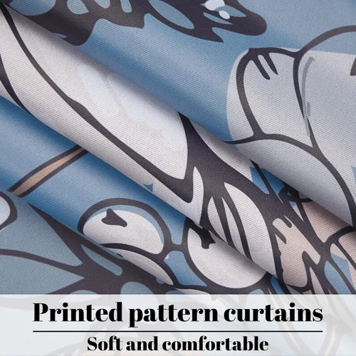 Miniatura 5 de Cortinas opacas florales bohemias azules para dormitorio, cortinas opacas botánicas de mediados de siglo de 63 pulgadas de largo, 2 paneles