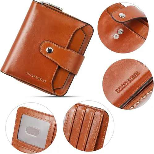 Miniatura 4 de BOSTANTEN - Billeteras de piel para mujer, con bloqueo RFID, con cremallera y bolsillo, billetera pequeña de dos cuerpos, con tarjetero