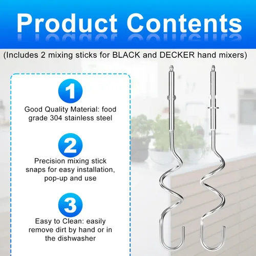 Miniatura 3 de 2 accesorios para batidora de mano, compatibles con batidoras de mano universales de acero inoxidable, repuesto para utensilios de cocina y hornear