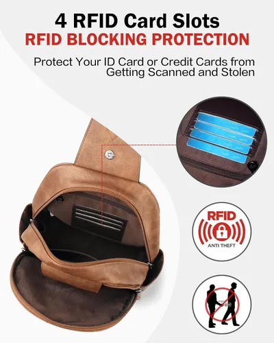 Miniatura 4 de FADEON Bolso bandolera grande para mujer, bolso cruzado de cuero de diseñador antirrobo, riñoneras RFID para viajes