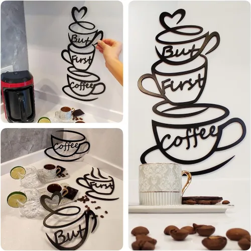 Miniatura 4 de 4eN Letrero de pared con texto en inglés «But First Coffee» – Decoración moderna de madera MDF para cocina y cafetería – Elegante decoración