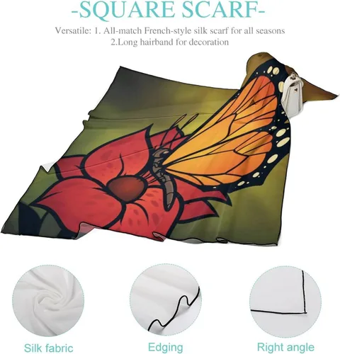 Miniatura 4 de Pañuelo de seda con estampado vintage suave de mariposa y flor Monarch