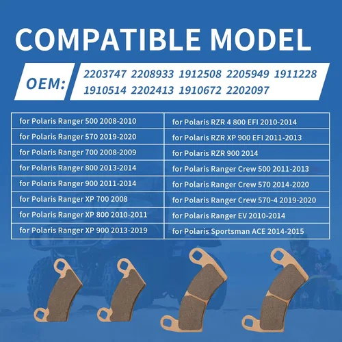 Miniatura 2 de Pastillas de freno para Polaris RZR XP 900/4 800 EFI/Ranger XP 900/Ranger 500/570/700/800/900 Ranger Crew 500, 8 pastillas de freno delanteras
