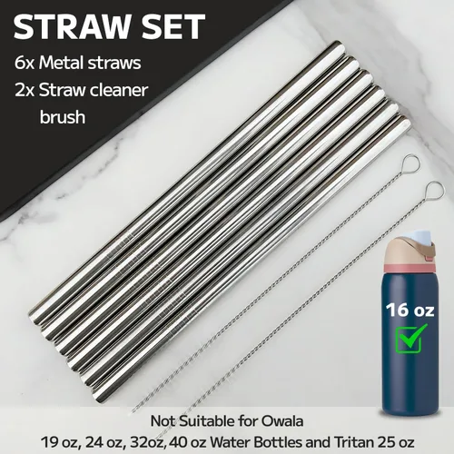 Miniatura 7 de MIMORE Pajitas de metal para Owala de 16 onzas – 6 popotes de acero sin satén compatibles con repuesto de popote Owala – Reutilizable y apto