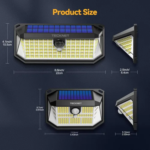 Miniatura 2 de TECKNET Luces Solares Súper Brillantes para Exteriores Paquete de 3, 2×231 LED y 1×416 LED, Ángulo de 300° y 3 Modos de Iluminación con Sensor