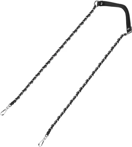 Miniatura 17 de Uxcell Correa de cadena plana de hierro de cuero de 39 pulgadas para bolso de mano, mango de reemplazo de hombro, negro con cadena dorada