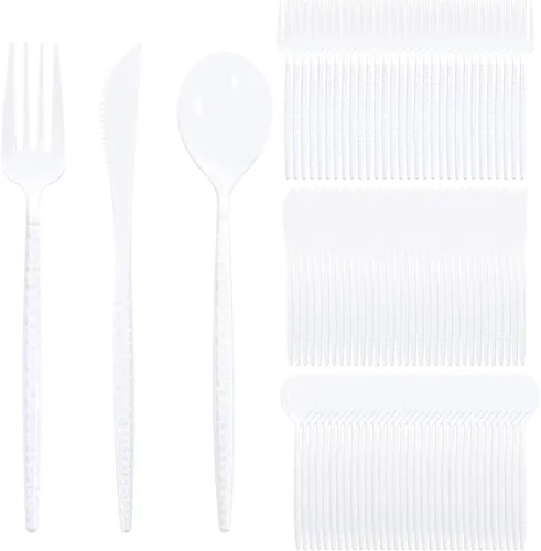 Miniatura 13 de Supernal 180 cubiertos de plástico dorado, utensilios de plástico desechables resistentes, juegos de cubiertos desechables dorados incluyen 60
