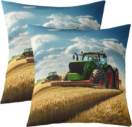 Miniatura 25 de Juego de 2 fundas de almohada de construcción de 16 x 16 pulgadas, fundas de almohada suaves para camiones, fundas de cojín para sala de estar