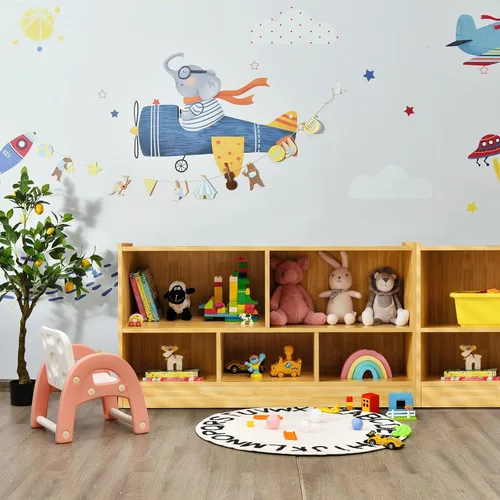 Miniatura 2 de KOTEK Organizador de almacenamiento de juguetes, estantería infantil de 5 cubos, estantería de madera de 3 niveles, estante abierto para guardería