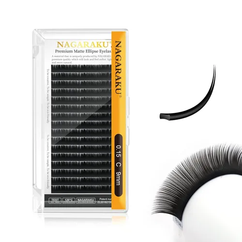 Miniatura 52 de NAGARAKU Extensiones de pestañas elipse con puntas abiertas planas, pestañas individuales de 0.006 in, rizo C, bandeja de mezcla de 0.315-0.591 in