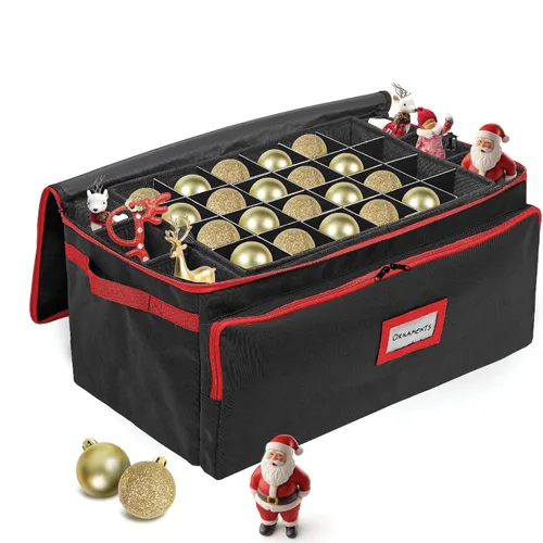 Miniatura 11 de Caja de almacenamiento premium para adornos navideños – Con capacidad para hasta 72 adornos de 3 pulgadas + 8 ranuras laterales para figuritas y Rojo