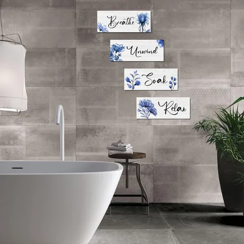 Miniatura 7 de 4 Piezas de Arte de Pared Rústico de Granja - Señal Colgante de Madera para Relajarse, Remojarse, Desconectar y Respirar para Decoración de Spa