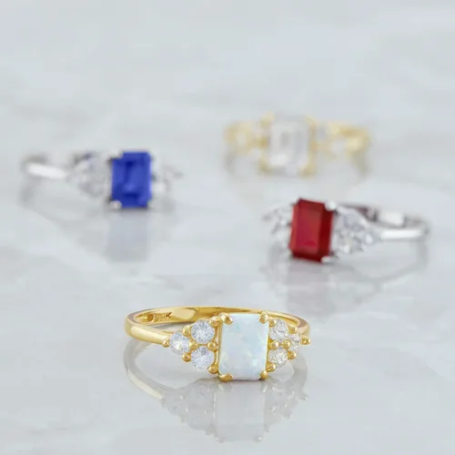 Miniatura 5 de MAX + STONE 10k Yellow or White Gold Ring for Women with Emerald Cut Gemstone and Created White Sapphire Accents Birthstone Anniversary Ring Size 5