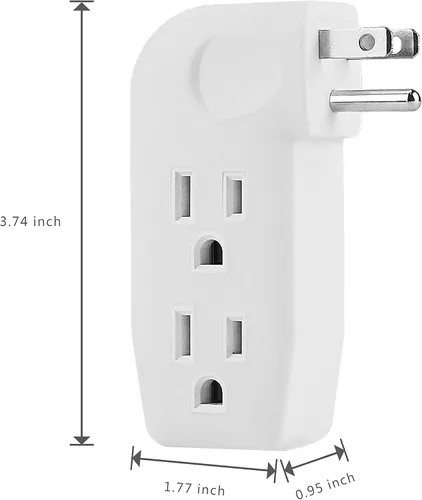 Miniatura 3 de Adaptador divisor de pared vertical de 3 vías con enchufe de 3 puntas para muebles detrás, plástico duro, certificación UL, 1 paquete. Blanco/1PK
