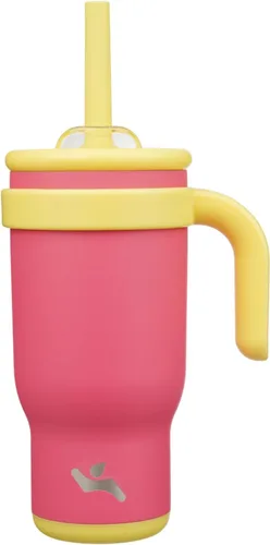 Miniatura 36 de Konokyo Vaso de 14 onzas con asa lateral, botella de agua aislada con popote y tapa 2 en 1, taza de acero inoxidable, taza de café de viaje