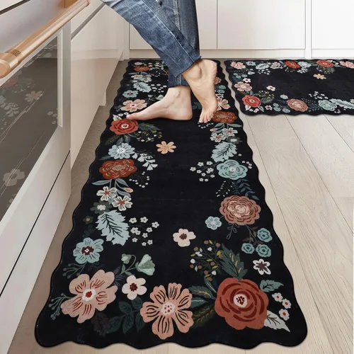 Miniatura 20 de Homcomoda Alfombras florales de cocina para piso, 3 piezas, alfombra de cocina antideslizante de granja, alfombra de cocina lavable, antideslizante