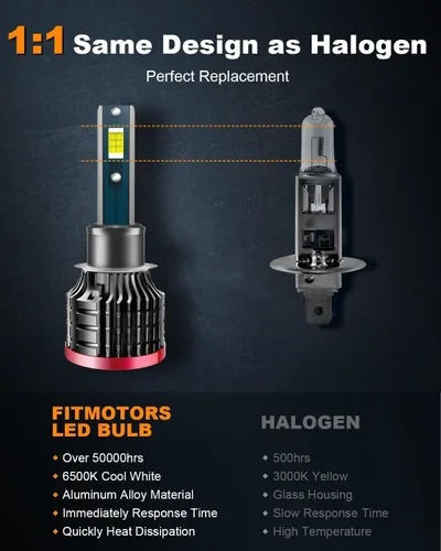 Miniatura 2 de Bombillas LED H1, 80 W, 16000 lúmenes, luz de niebla LED blanca fría 6500 K, impermeable IP68, paquete de 2 unidades, repuesto de bombilla halógena