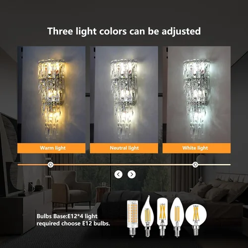 Miniatura 6 de Apliques de pared, modernos apliques de pared de cristal para interiores, lámpara de pared cromada de lujo, lámpara de pared K9 con gotas de cristal