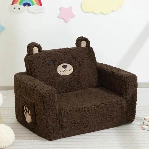 Miniatura 2 de ALIMORDEN Sofá plegable para niños pequeños, cómoda silla de oso sherpa 2 en 1 para niños, sofá convertible a tumbona, acogedor sofá esquinero