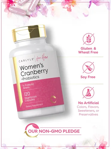 Miniatura 5 de Carlyle Probióticos Cranberry Plus para mujer 120 cápsulas con 14 cepas probióticas Vegetariano, sin OMG, suplemento sin gluten para ella