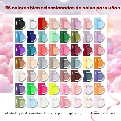 Miniatura 2 de OpenLive Kit de polvo de inmersión para uñas, kit de inicio de polvo de inmersión de uñas de 56 colores, secado rápido, para manicura de inmersión