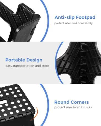 Miniatura 6 de ACKO Taburete plegable de plástico ligero de 11 pulgadas, paquete de 2, taburetes plegables para adultos, taburetes plegables antideslizantes