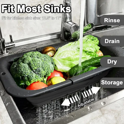 Miniatura 4 de ROTTOGOON Colador plegable de 7 cuartos, colador expandible sobre el fregadero, colador ajustable de silicona para fregadero de cocina, cesta grande