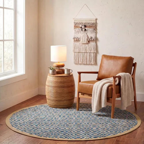 Miniatura 33 de SAFAVIEH Natural Fiber Collection - Alfombra decorativa, 2.3 x 4 pies, azul tropical y natural, yute bohemio con borlas de diamante, hecho a mano