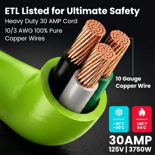 Miniatura 5 de GEARit Cable de extensión RV de 30 amperios de 30 pies, 10/3 STW 30 Amp Cable de alimentación RV 125V 3750W NEMA TT-30P a TT-30R, 3 clavijas