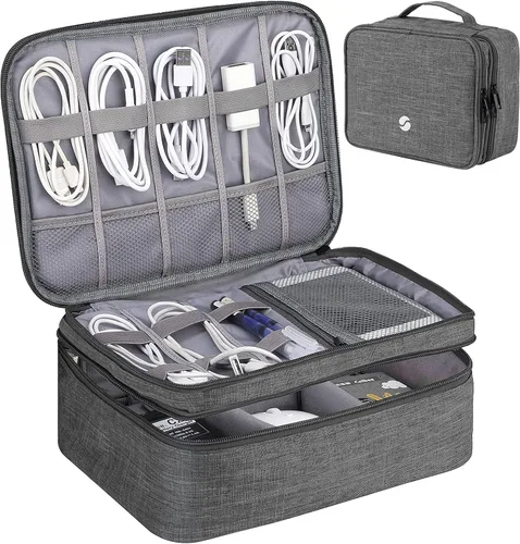 Miniatura 7 de ORIENT FAMULAY Organizador de Electrónica de Viaje, Bolsa Organizadora de Cables Resistente al Agua de Doble Capa Grande, Bolsa de Almacenamiento